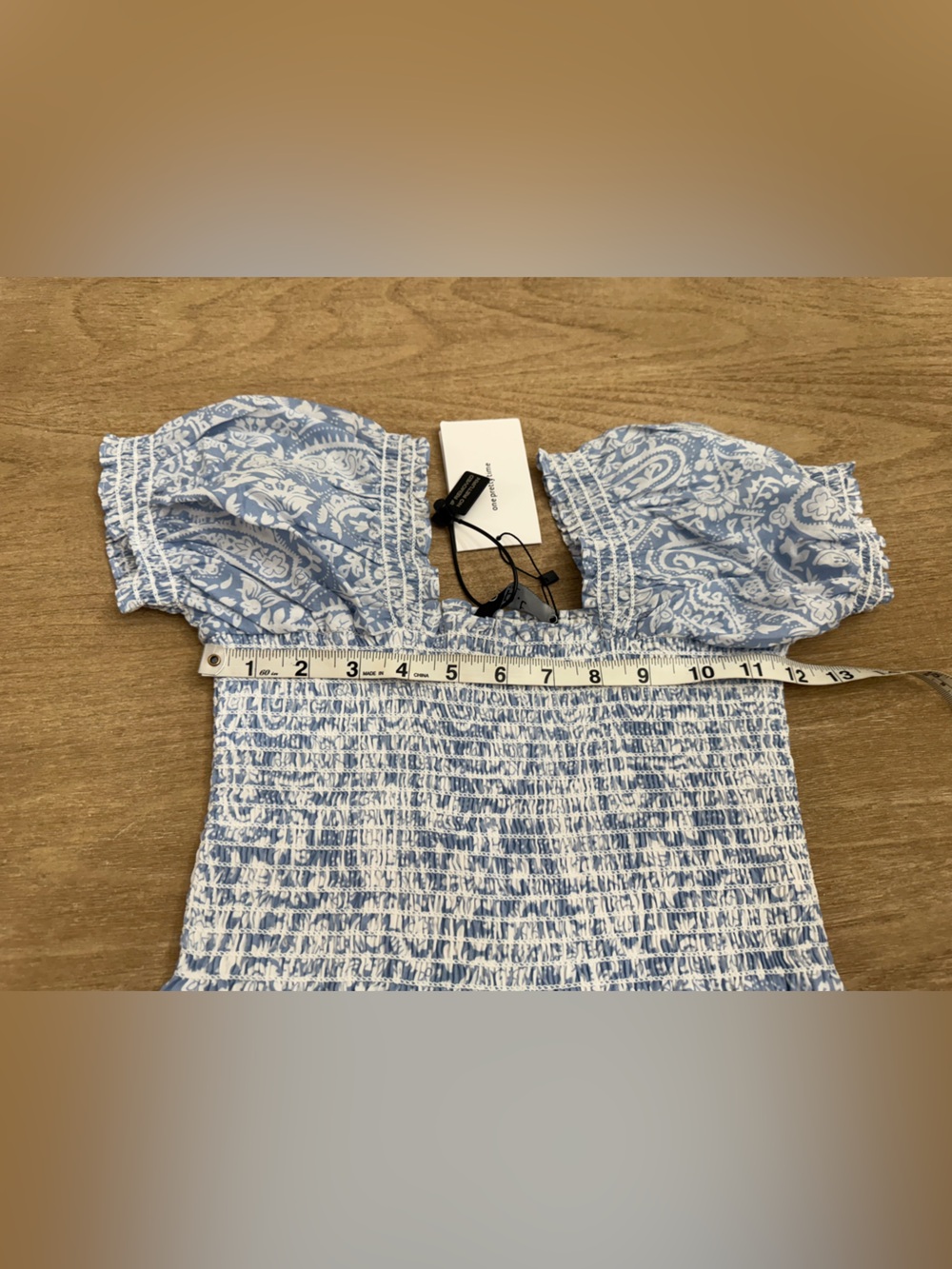 o.p.t. Square Neck Smocked Maxi Dress Blue Paisley Print Cotton Puff Sleeve XS - Picture 8 of 11